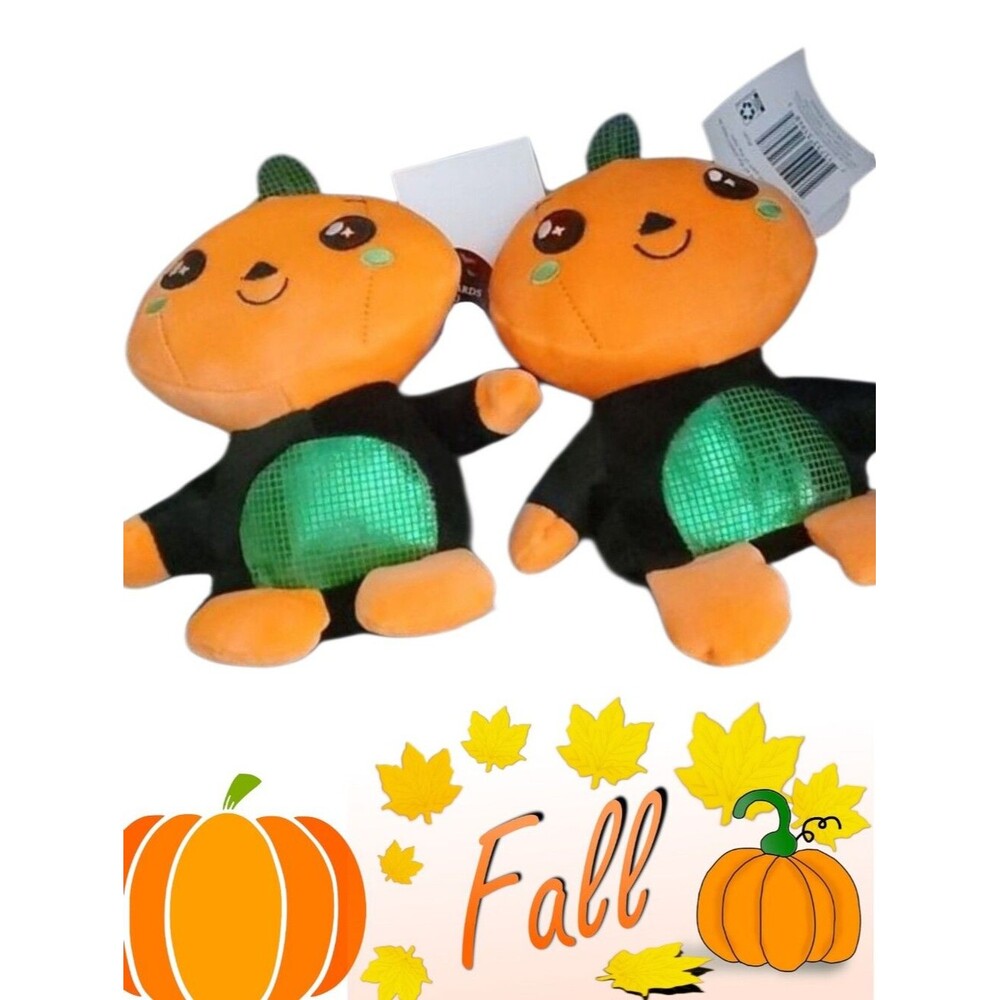 TWO plush toy kids ages 3+ cute pumpkin orange green black Halloween OCT…